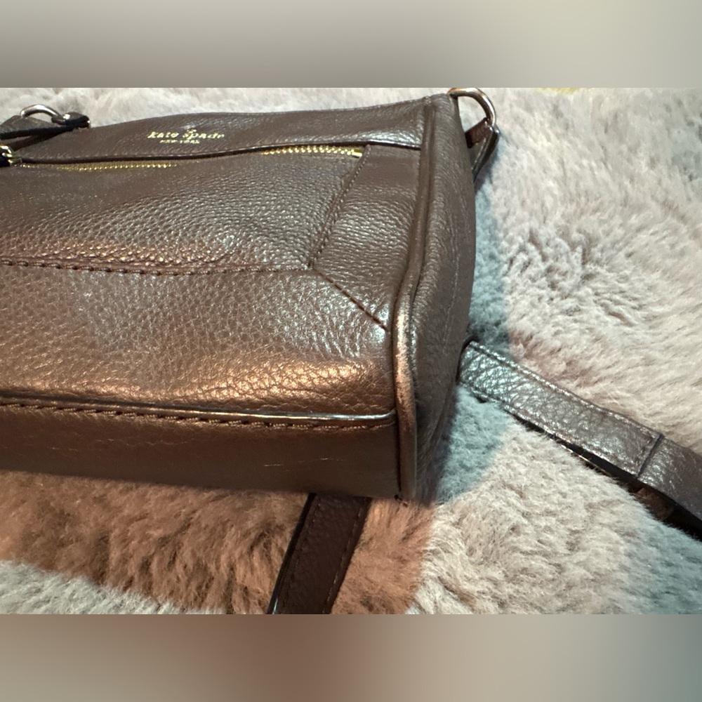 Kate Spade New York Pebbled Leather Crossbody Purse/ Bag In Mocha Brown - Picture 6 of 16